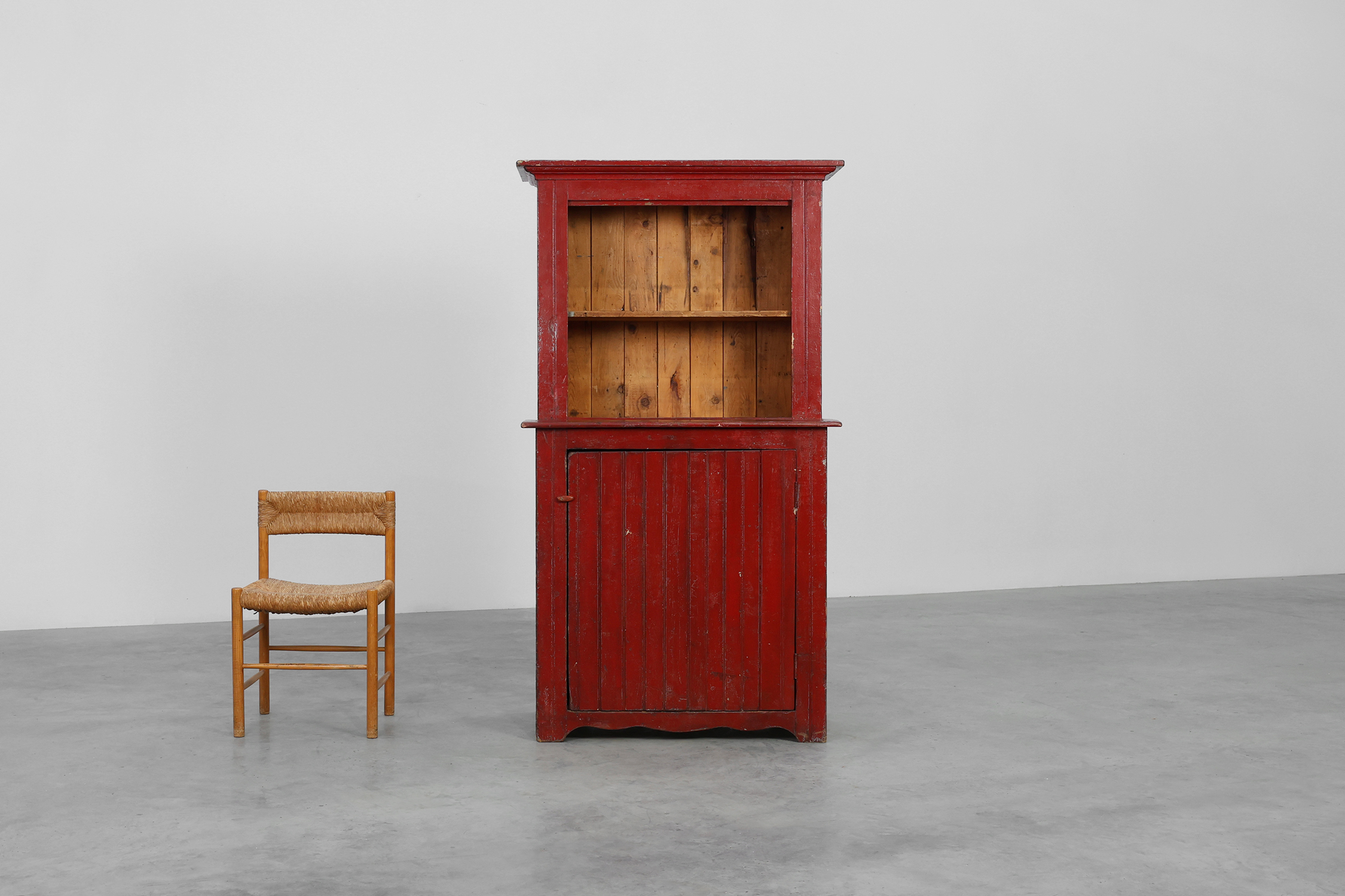 French 19th Century Red‑Painted Stepback Cupboard in Pinethumbnail